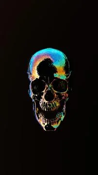 Human skull with multicolored lighting on black background.... 스톡 일러스트
