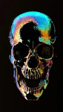 Human skull with multicolored lighting on black background.... イラスト素材