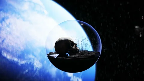 Human skull in outer space in glass sphere. Apocalypse ecology concept. 4k Vídeos de archivo 132667419