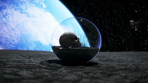 Human skull in outer space in glass sphere. Apocalypse ecology concept. 4k Vídeos de archivo 132668551
