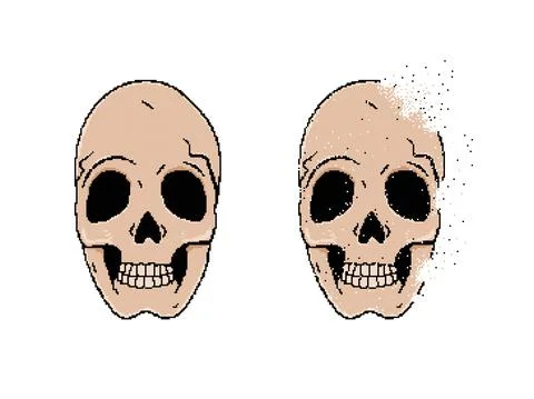 Human skull pixel art isolated on white background Stock Illustration
