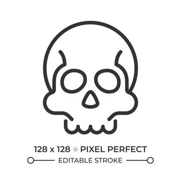 Human skull pixel perfect line icon Stock Illustration