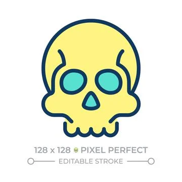 Human skull pixel perfect line color icon 库存插图