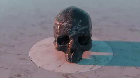 Human skull on a platform. Black white marble. 3d Illustration Stock Illustration