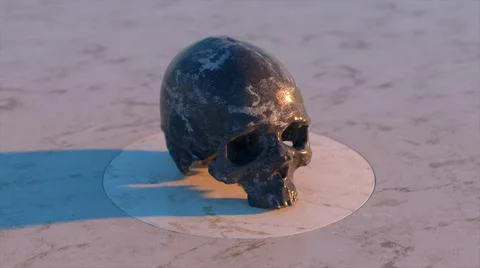 Human skull on a platform. Black white marble. 3d Illustration Stock Illustration