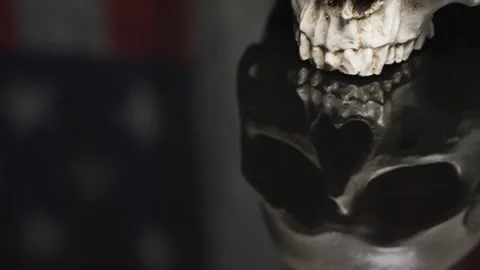 Human skull on the reflection of an American Flag - COVID 19 victims Stock Footage 141532271