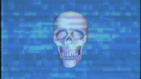 Human skull rotating in glitch distortion style. Stock Footage 130911649