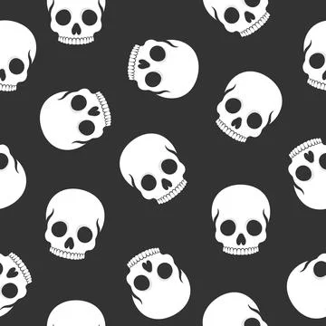 Human skull seamless pattern. Skull without a lower jaw on black background Stock Illustration