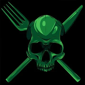 Human Skull with a Spoon and Fork. Illustration for design 스톡 일러스트