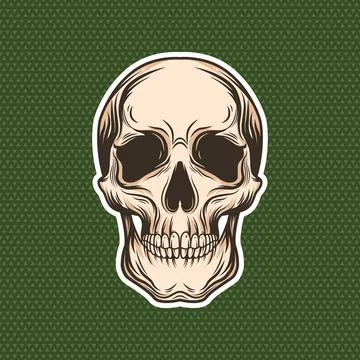 Human skull sticker, patch for clothing. Vector illustration. Fashion patches 库存插图