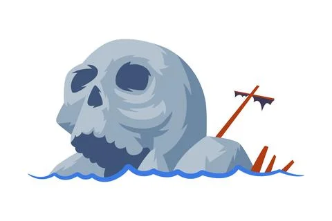 Human Skull Stone Solid Rock in Sea Vector Illustration Stock Illustration