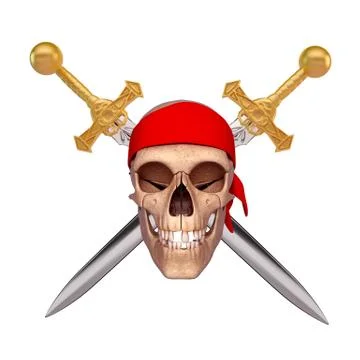 Human skull with two sword Ilustração Stock