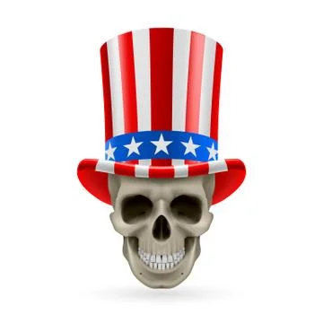 Human skull with Uncle Sam hat on Illustrazione stock