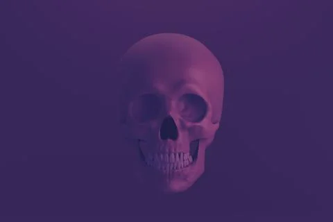 Human skull on violet background, front view, 3d render Illustrazione stock