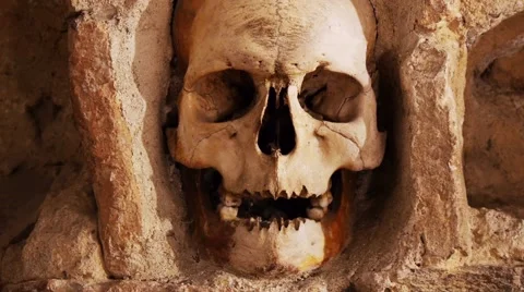 Human skull in the wall 스톡 동영상 44476585