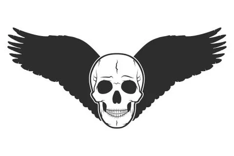 Human skull with wings. Vector illustration Stock Illustration