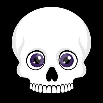 Human skull without a lower jaw and big cartoon eyes. Cute skull icon emblem Illustrazione stock