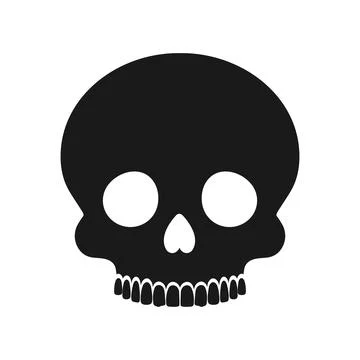 Human skull without a lower jaw silhouette on white background. Skull icon Stock Illustration