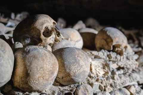 Human skulls and bones Catacombs of Paris Paris France Europe Stock Photos
