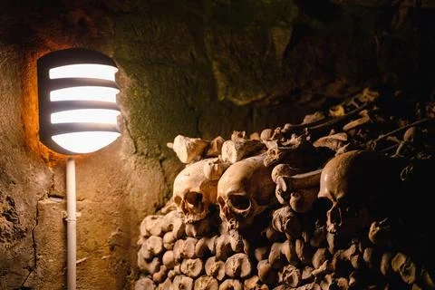 Human skulls and bones Catacombs of Paris Paris France Europe Stock Photos