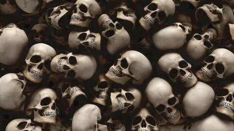 Human skulls background from 3d rendering for Halloween and apocalypse concept Stock Photos