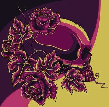 A human skulls with roses on white background Stock Illustration