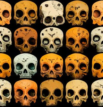 Human skulls seamless pattern. Scary Halloween pattern. Stock Illustration