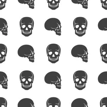 Human skulls on white seamless pattern Stock Illustration