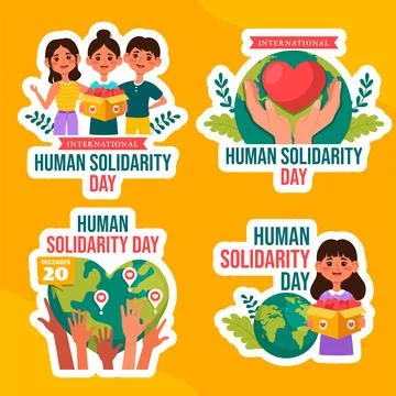 Human Solidarity Day Label Flat Cartoon Hand Drawn Templates Background Ill.. Stock Illustration