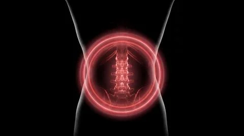 Human spine highlighted with a red glowing ring and circles. Stock Illustration