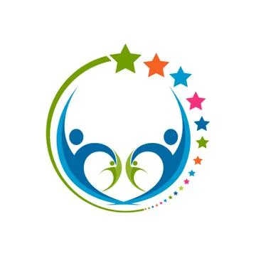 Human star creative logo design. Star people abstract vector emblem for educa Stock Illustration
