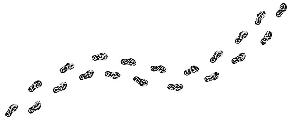 Human step footprints paths. Trace of foot prints of person in boots or sneakers Stock Illustration