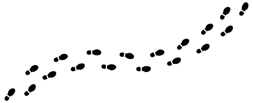 Human step footprints paths. Trace of foot prints of person in boots. Track from Stock Illustration