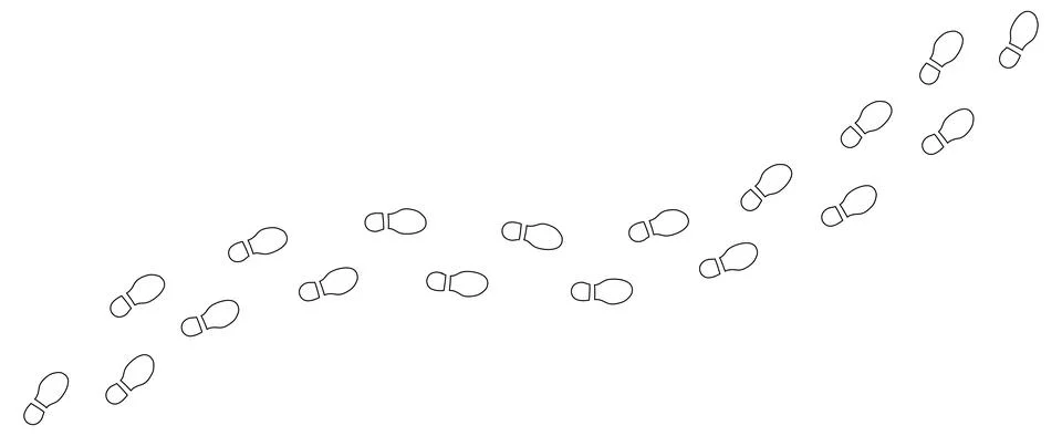 Human step footprints paths. Trace of foot prints of person in boots. Man Stock Illustration