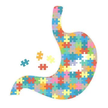 Human Stomach With Colored Puzzles Isolated On A White Background. Vector Stock Illustration