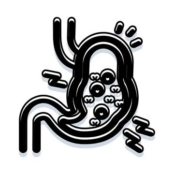 Human stomach digesting food with active enzymes Stock Illustration