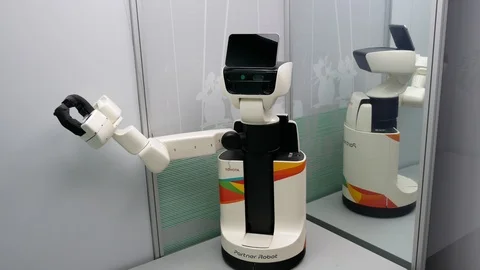 Human Support Robot at Exhibition Science Museum. Produced by Toyota Stock Footage 116686742