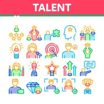 Human Talent Collection Elements Icons Set Vector Stock Illustration