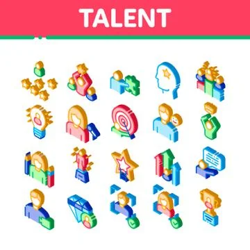 Human Talent Isometric Elements Icons Set Vector 스톡 일러스트