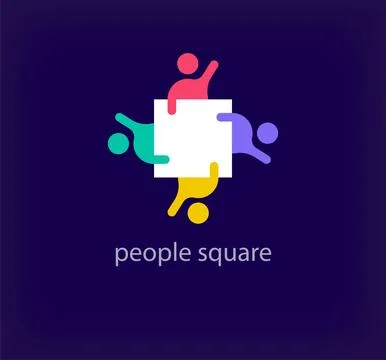Human team logo around creative square. Stock Illustration