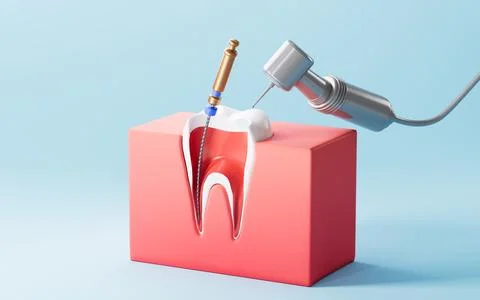 Human teeth root canal treatment process. 3d rendering. 스톡 일러스트