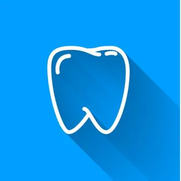 Human teeth, simple white icon with long shadow on blue Stock Illustration
