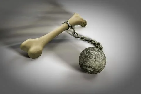 Human thigh bone lock with stone ball in white-grey background. Osteoporosis Stock Illustration