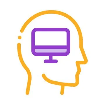 Human think about computer icon vector outline illustration 스톡 일러스트