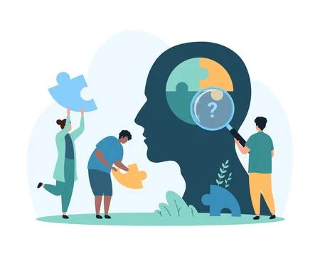 Human thinking and identity creation, psychology and creative solutions of tiny イラスト素材