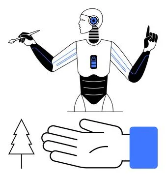 Human-thumbs up Robot with Brush and Gesture, Ecosystem Integration and Tec.. Stock Illustration