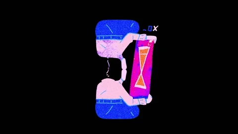 Human time hourglass with Old computer Render retro. 1990s PC glitch. Stock Footage 144221307