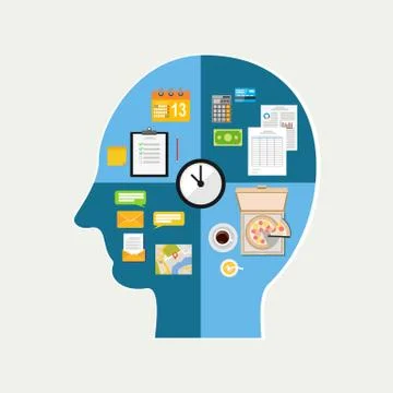 Human time management. Human thinking of daily life. The functioning of the h Stock Illustration