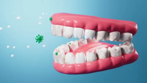 Human tooth and virus, bad breath, oral hygiene, 3d rendering. Stock Footage 272214809