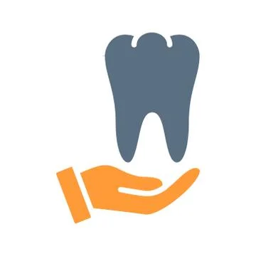 Human tooth on hand colored icon. Care, rescue, treatment, disease prevention Stock Illustration